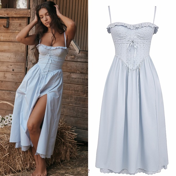 House of CB Dresses & Skirts - House of CB Jaime soft blue cotton broderie Anglais midi sundress